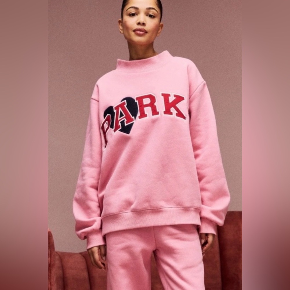 PARKE Valentine’s Special Edition Jean Heart Varsity Fleece Mockneck Blush L/XL